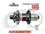 Втулка задня Novatec D442SB-X12-S4S вісь 12mm., 142mm.,  Disk,  8-12 шв., 4 прома, 32 отв.